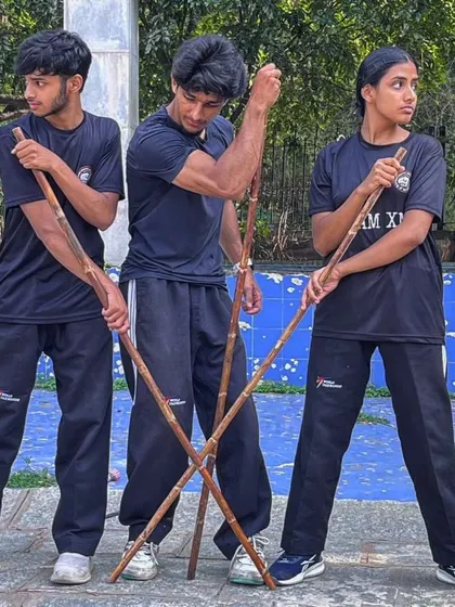 Another angle of my students and me during our weapons training session.