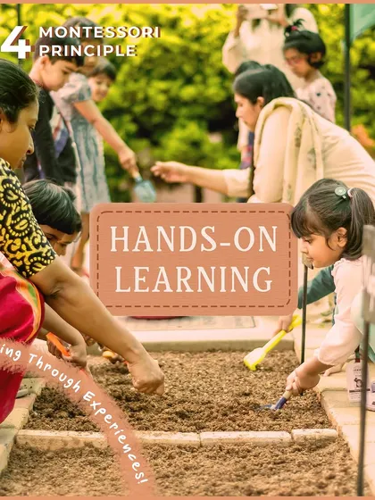 Hands-on learning is a core Montessori principle. Children are encouraged to learn by touching, feeling, and doing, engaging with materials to make discoveries for themselves.