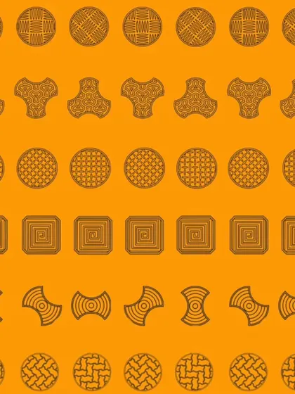 A design sheet showcasing the geometric patterns and motifs that inspired the 'Motifs of Mumbai' collection. I found these patterns in the city's architecture and even on the pavement tiles, turning everyday sights into wearable art.