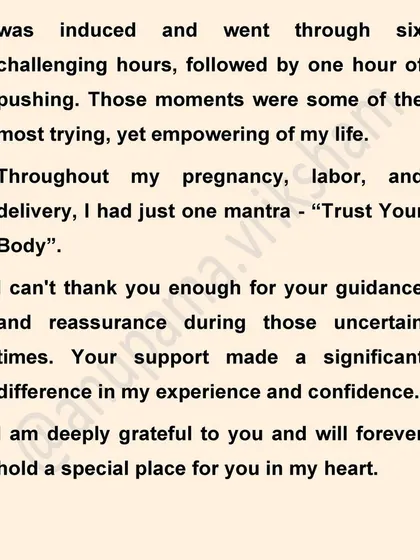 The mantra "Trust Your Body" was Asha's guide through six challenging hours of induced labor and one hour of pushing. Her story is one of true empowerment and resilience.