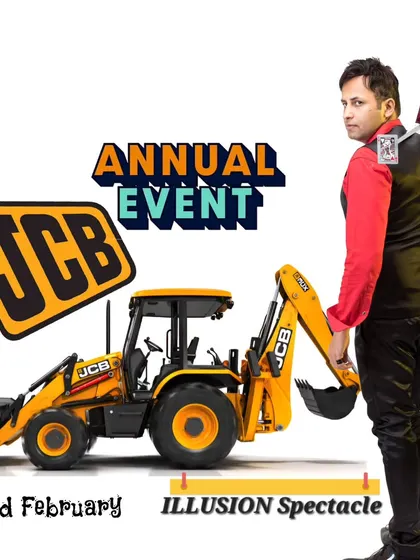 A promotional graphic for my illusion spectacle at the JCB annual family day event. The branding shows how I can customize my performance to align with any company's identity.