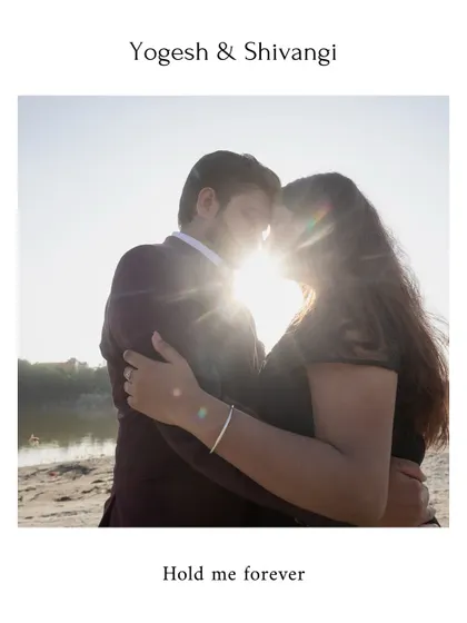 A classic silhouette shot against the setting sun by the Yamuna river. This technique creates a timeless and romantic image, focusing on the couple's connection.