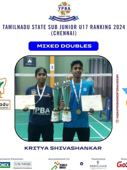 Kritya Shivashankar winning the Gold medal in Mixed Doubles at the Tamil Nadu State Sub Junior U17 Ranking.