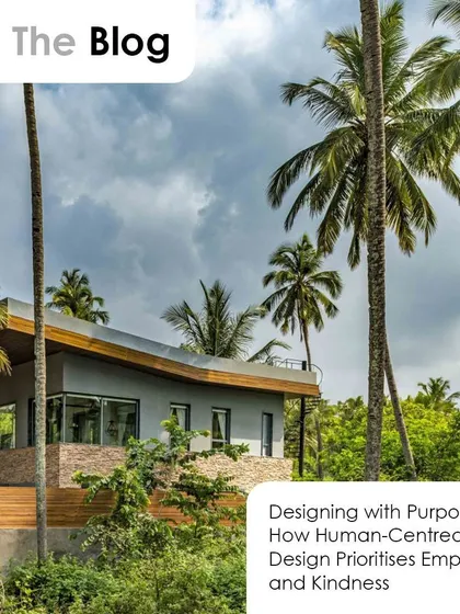 The cover for our blog on human-centered design, featuring a home nestled in nature.