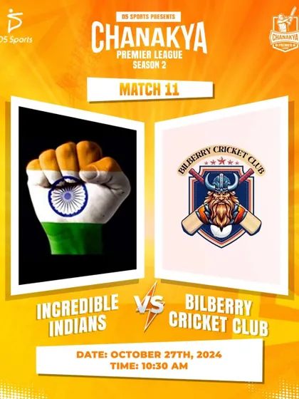 The match-up between Incredible Indians and Bilberry Cricket Club is announced.
