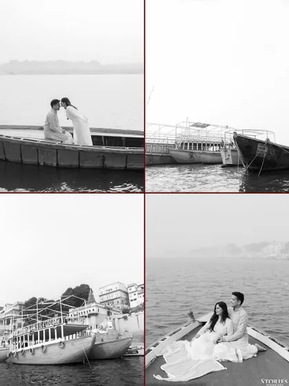 A collage of moments from a boat ride on the Ganges in Varanasi. These black and white images tell a quiet, poetic story of love on the holy river.