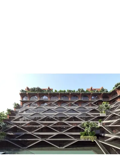 The intricate, diamond patterned facade of Sanskriti Vihara, now in construction. This ancient modern idea is a way to reinterpret our glorious past and our way of life. Architecture has immense power.