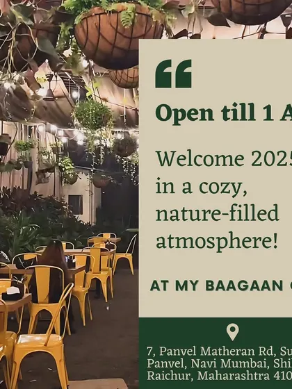We're open late for special occasions! This was our New Year's Eve poster, inviting everyone to welcome the new year in our cozy, nature-filled atmosphere.