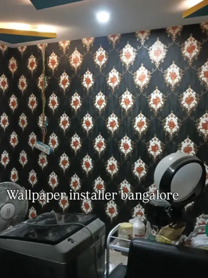 Another view of the damask wallpaper in the salon.