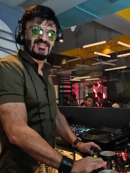 Behind the decks at 145 in Andheri West. It's one of my regular spots where I spin a mix of retro and commercial hits.