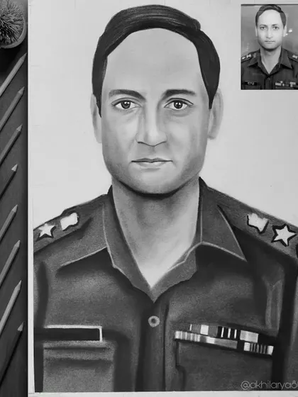 It was an honor to draw this portrait of an army officer. Using graphite on A4 paper, I focused on capturing the dignity and strength in his expression and the fine details of his uniform, creating a respectful and powerful tribute.