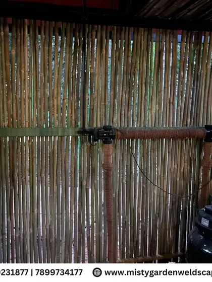 We also create unique, eco friendly structures. This bamboo house, combined with a classic Mangalore tile roof, offers a sustainable and charming farmhouse retreat with excellent natural ventilation.
