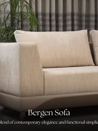 Introducing the Bergen Sofa, a design that reflects refined Scandinavian influence. Its clean, straight lines are softened by gently curved edges, and the neutral, light beige upholstery allows it to complement a wide range of interior styles.