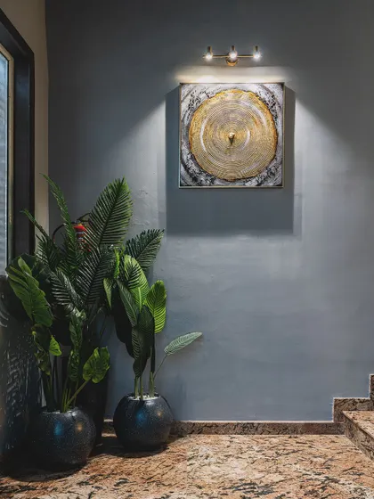 We used a track spotlight to highlight this beautiful piece of art in a client's home. Proper accent lighting is key to making your favorite pieces stand out.