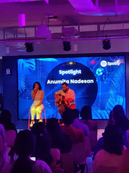 The atmosphere at a Spotify "Spotlight" event featuring artist Anumita Nadesan. We provide the culinary backdrop for these creative sessions, ensuring the talent and guests are well-cared for.