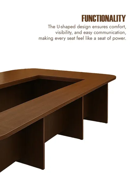 The U-shaped design of this conference table is all about functionality. It ensures comfort, visibility, and easy communication, making every seat feel like a seat of power.