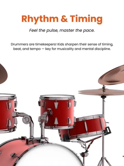 A key focus of our drum curriculum is mastering rhythm and timing. Students learn to become the timekeepers of the band, sharpening their musicality and mental discipline.