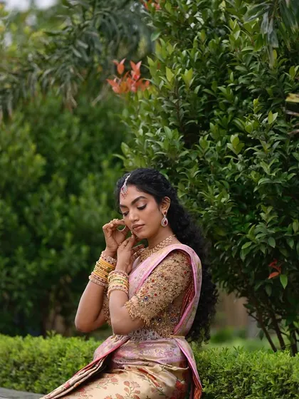 Additional views showcasing the variety and detail of my heirloom bridal sarees. Each image captures a different angle, moment, or detail, from full portraits to close ups of the fabric and embroidery, illustrating the complete story of each bride's custom creation.