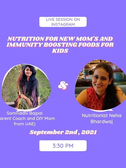 I love connecting with other professionals to share knowledge. This was an announcement for an Instagram live session I did with a parent coach on the important topic of nutrition for new moms and kids.