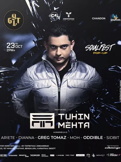 The main poster for the first-ever Soul Fest in Bangalore, featuring techno legend Tuhin Mehta. This was a milestone event for our brand and the local music scene.