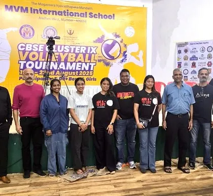 Posing for a group photo at the CBSE Cluster IX Volleyball Tournament. These events are about competition, but also about community.