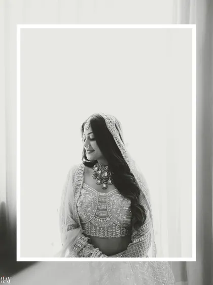 A beautiful black and white portrait of the bride, framed to create a classic and timeless look.