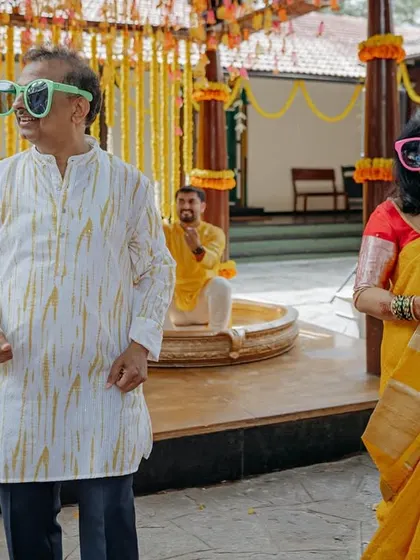 Age is just a number when it comes to wedding fun! Guests of all ages donned quirky sunglasses and danced their hearts out at this Haldi ceremony.