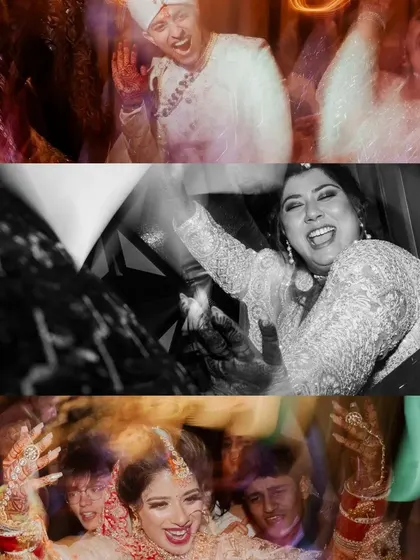 A collage of high-energy, blurry, candid shots from the post-ceremony celebrations, capturing the pure joy of the moment.