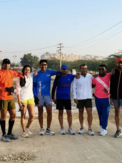 The team on a training run in Jaisalmer before The Border Race.