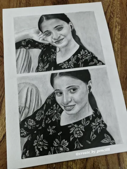 This single art piece shows two different poses from the same person. It's a creative way to capture different moods and expressions in one commissioned drawing.