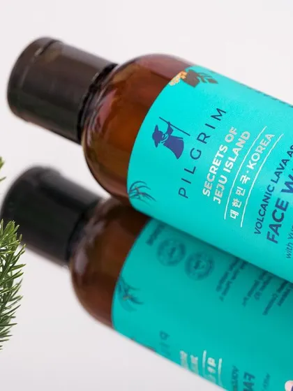Using a mirror, we created this reflection shot for Pilgrim's face wash to add depth and visual interest. This technique offers a creative way to showcase product branding from multiple angles.
