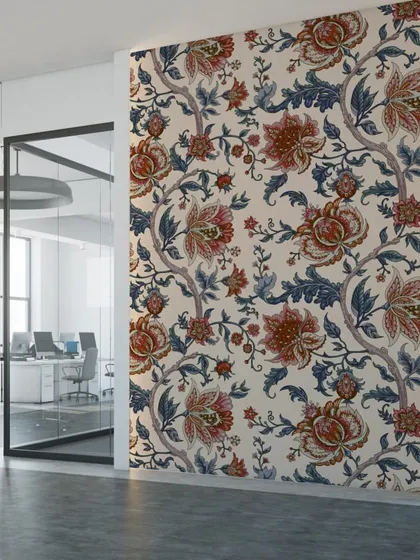 Our Seamless Baroque Floral Pattern wallpaper adds a touch of classic artistry to this modern office. It’s a beautiful way to blend traditional design with contemporary style.