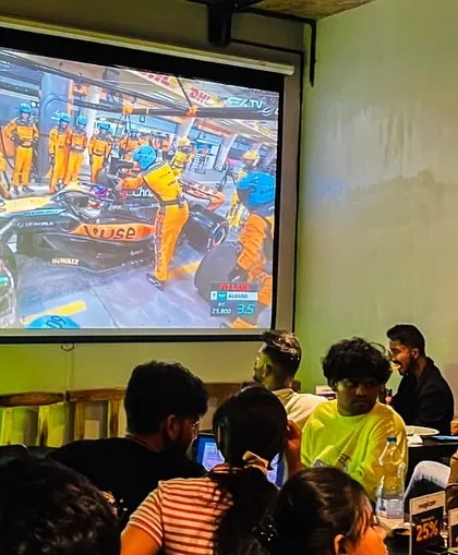 A close-up of the action on our big screen during an F1 race. Every pit stop and overtake is a moment of high drama for our passionate crowd.
