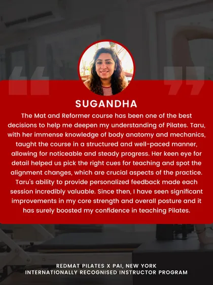 Sugandha speaks to how the course deepened her understanding of anatomy and alignment. Her confidence in teaching grew from learning the right cues and spotting the crucial details in every movement.