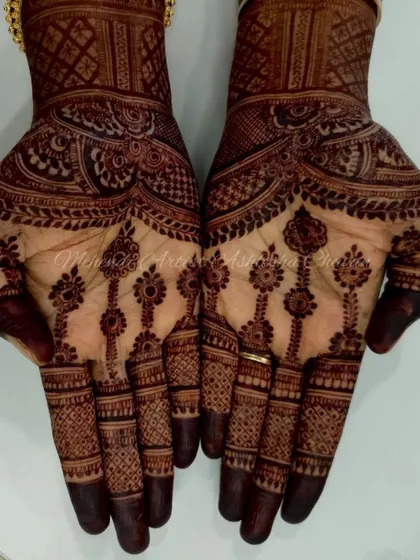 A close-up of the rich mehendi stain. The deep, dark color is what every client hopes for, and I'm proud to deliver it.