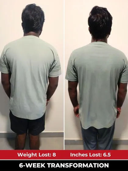 This back view of Vijay's progress demonstrates the power of joyful workouts and a motivating group atmosphere.