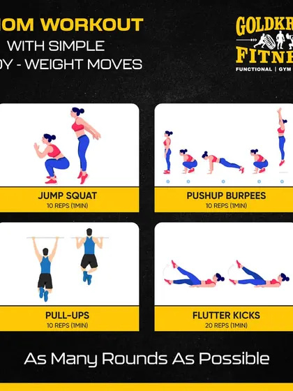 An EMOM (every minute on the minute) workout is a great way to build fitness with simple bodyweight moves. This routine includes jump squats, pushup burpees, pull-ups, and flutter kicks.