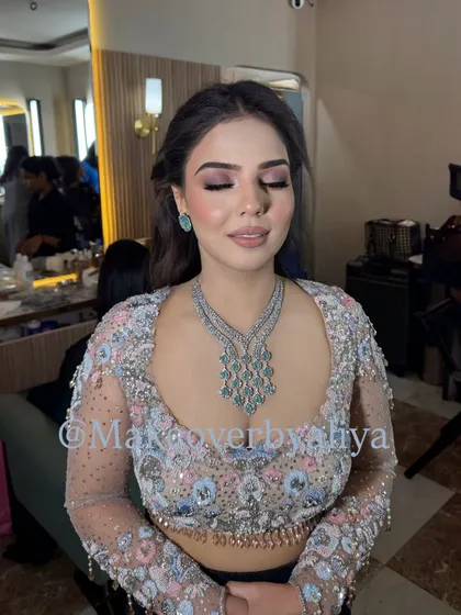 A close-up of my beautiful client Soumya. We did a soft pink smoky eye with a flawless base for a party-ready look.