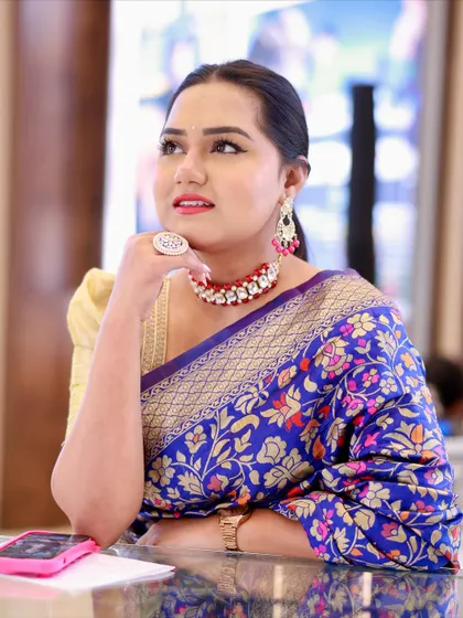 In love with this royal blue Banarasi saree. It's perfect for traditional ceremonies, festive events, or when I want to bring a touch of Indian elegance to a corporate function.
