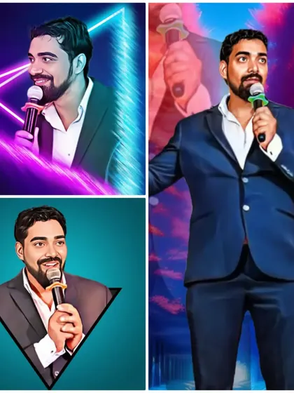 A cool, stylized collage showing me as your "Host and Dost." I love these graphic edits that capture the dynamic and modern feel of my anchoring style.