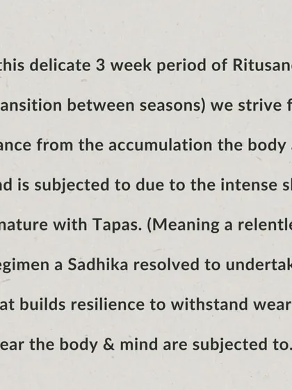 This graphic explains the concept of Ritusandhi, the delicate period of seasonal change. Ayurveda provides specific protocols to maintain balance and prevent illness during this time.