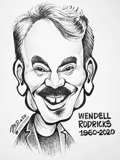 My tribute caricature for fashion designer and social activist, Wendell Rodricks. This portrait honors his creative spirit and contributions.