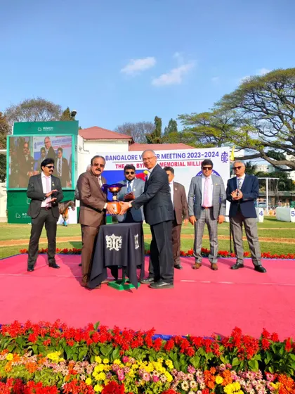 The R.R. Byramji Memorial Million trophy is presented to the winning connections.