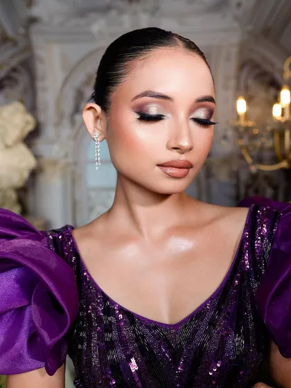 A close-up of the smokey, shimmery eye makeup from this creative shoot. The blending is seamless.