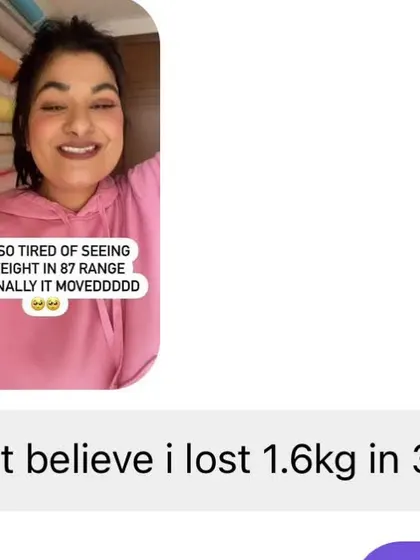 A screenshot of my message celebrating a 1.6kg loss in 3 days. The scale finally moved from the 87kg range!