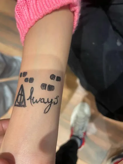 For the Harry Potter fans, we can create iconic designs like the Deathly Hallows symbol and the "Always" quote.