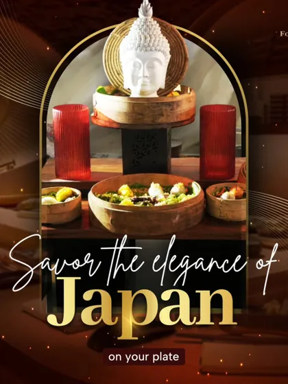 Savor the elegance of Japan with my dedicated station. The setup is inspired by Japanese aesthetics, featuring a Buddha statue and bamboo steamers, creating a serene and authentic atmosphere.