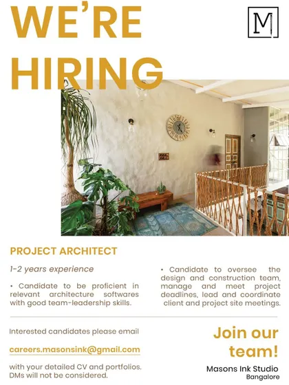 Masons Ink Studio in Bengaluru is hiring a Project Architect.