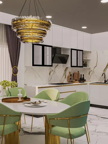 The open layout allows for easy interaction between the kitchen and dining areas, perfect for entertaining.
