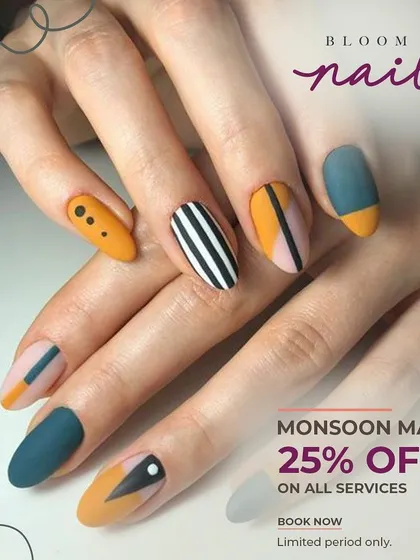 This abstract design with a matte finish is so artistic, using mustard yellow, teal, and black and white patterns.